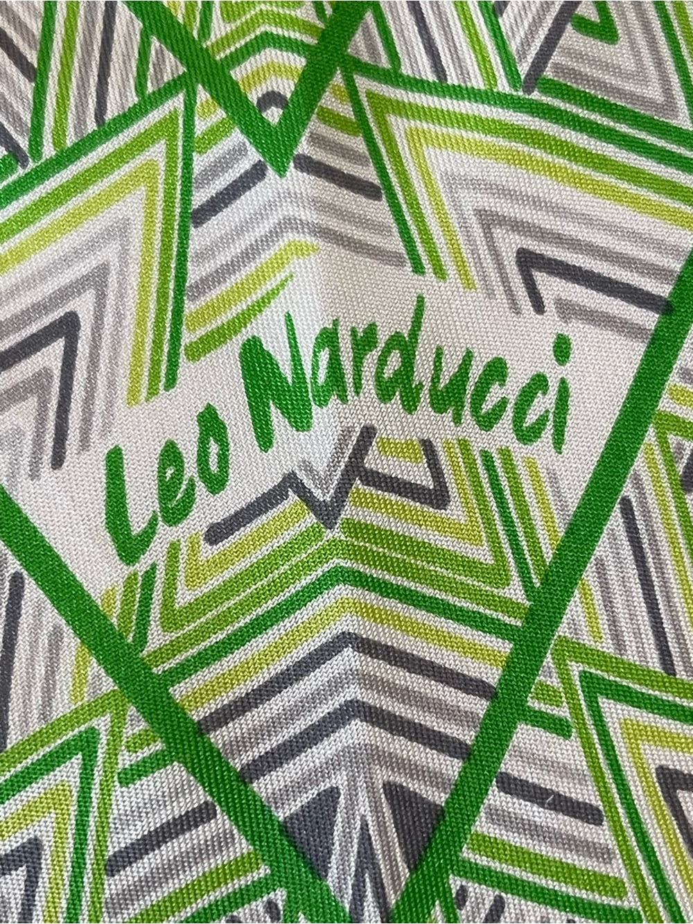 Vintage Leo Narducci 100% Silk Scarf 26” Green Geometric Op Art Made in Japan